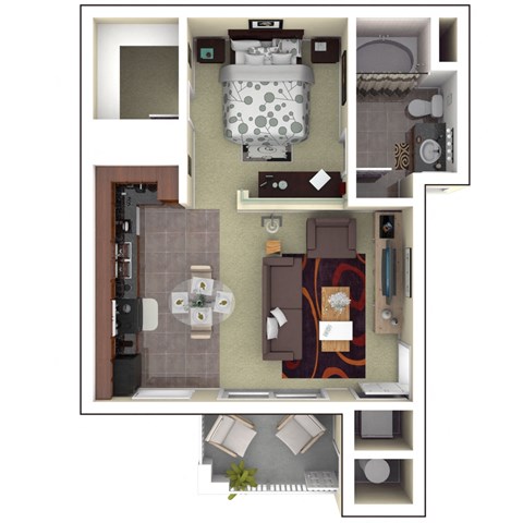 Floor plan for studio, 1 bath, 689 sqft